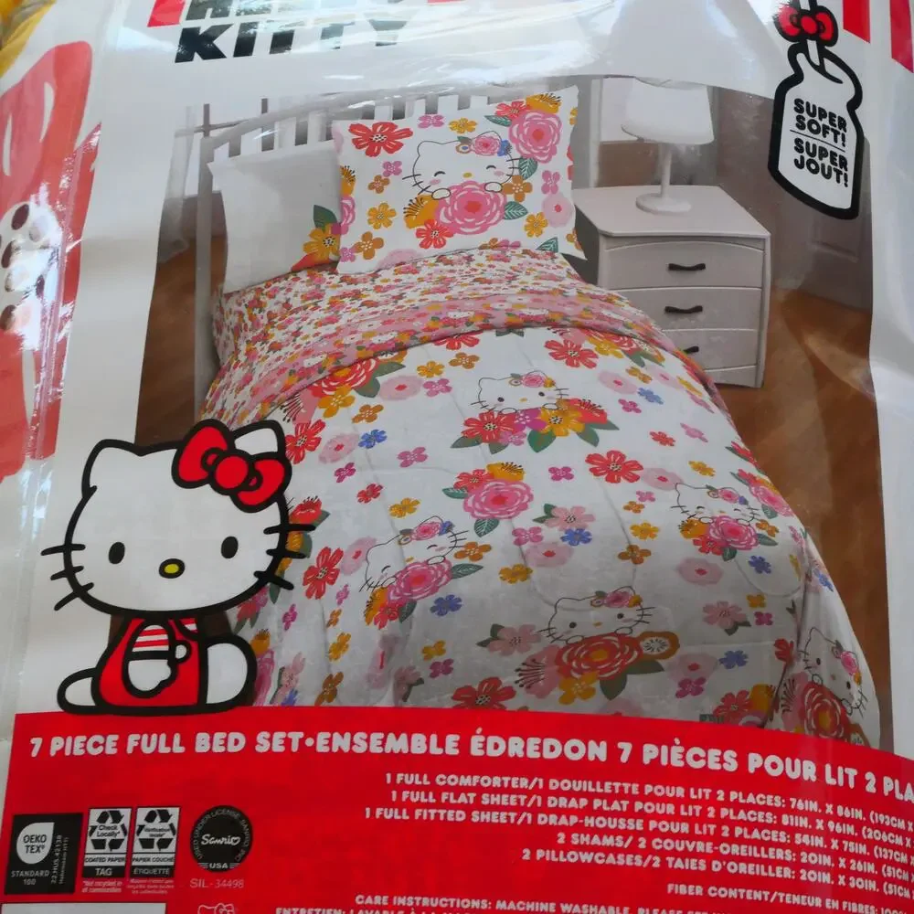 NEW Jay Franco Hello Kitty Floral Full Double Comforter Set 7 Piece Bedding Set